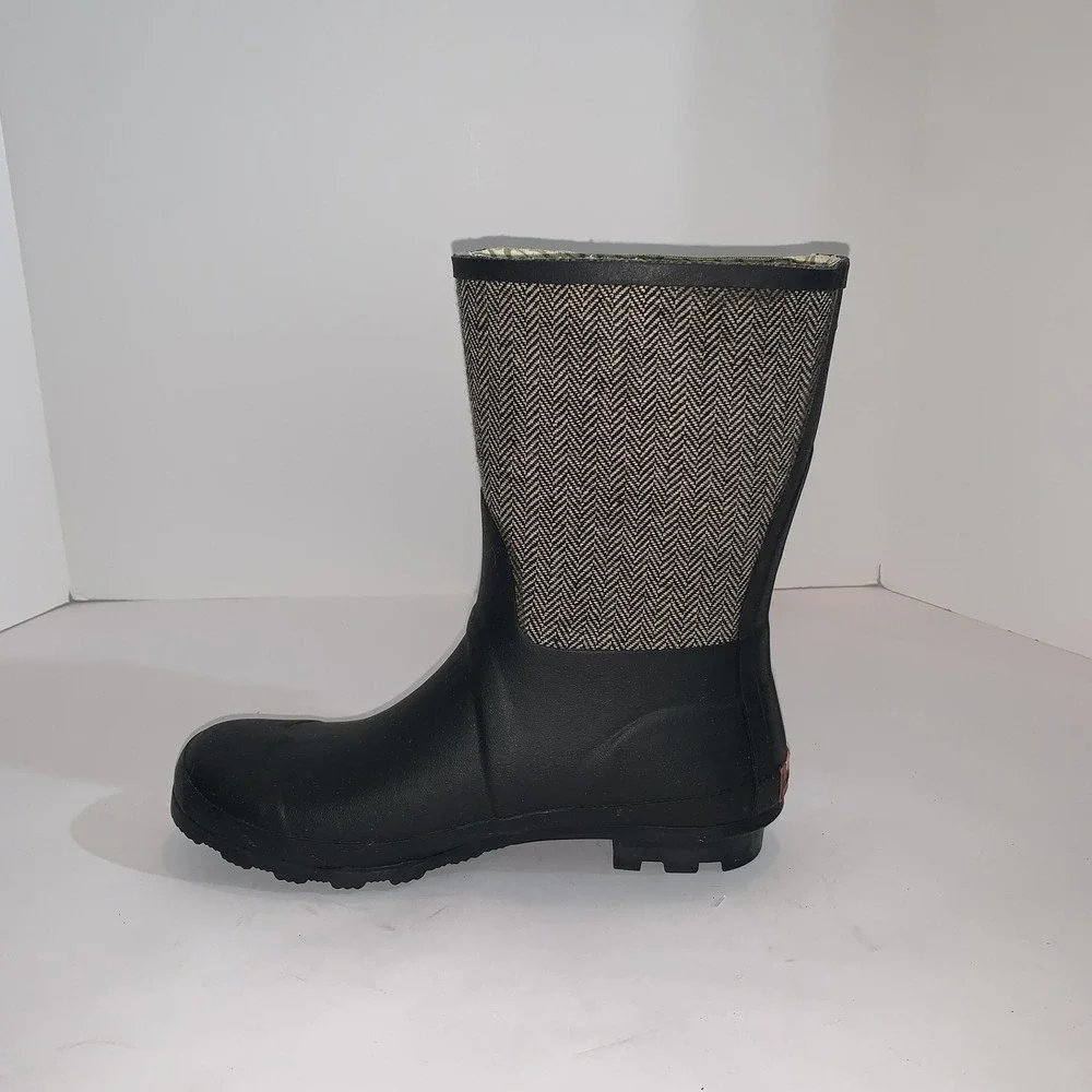Chooka Rain Boots Womens 10 Black Herringbone Mid Rubber Waterproof EU 40.5